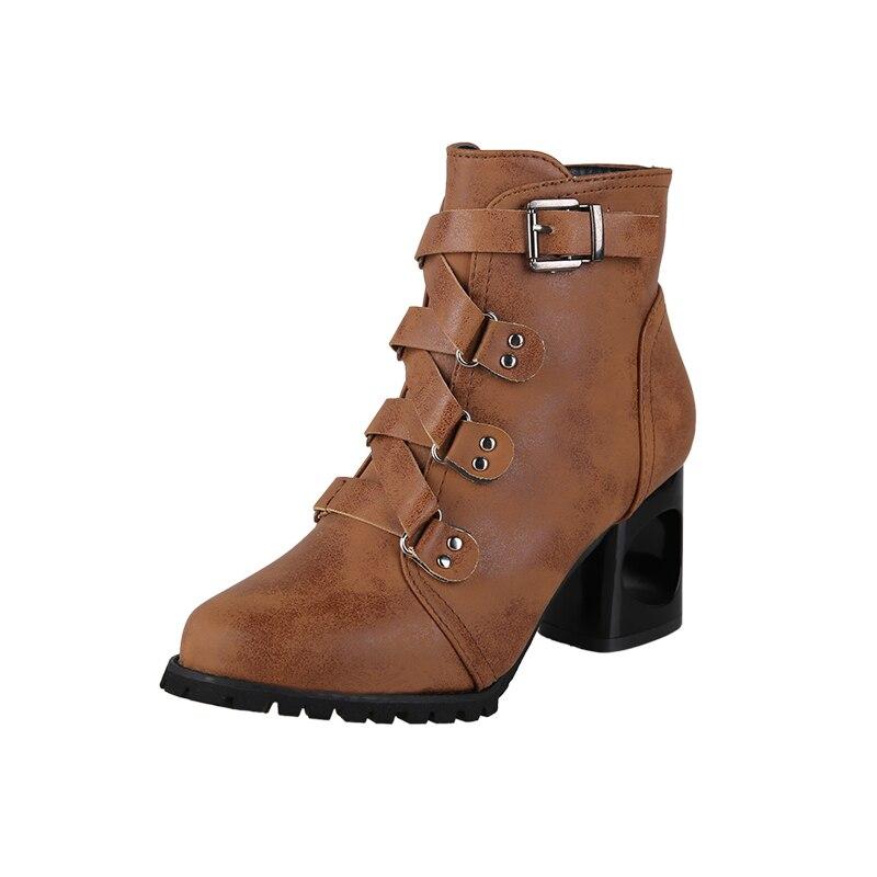 Women Ankle Pumps PU Leather Toe Boots Solid Autumn Winter High-heeled Shoes