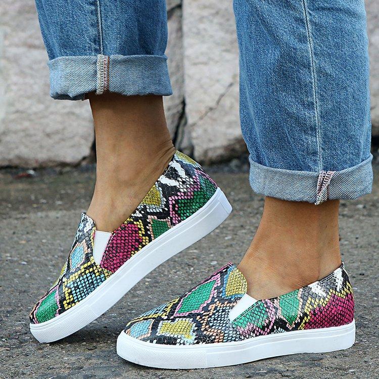 Women Casual Snake Printing Women Vulcanized Flats Sneakers Shoes