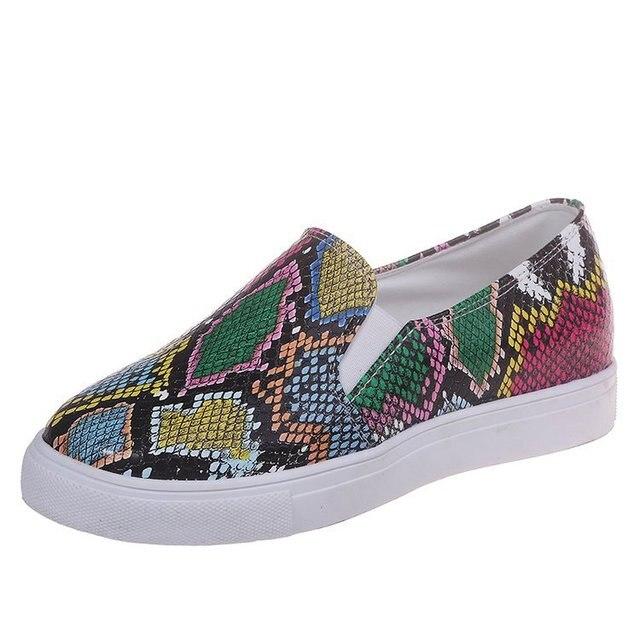 Women Casual Snake Printing Women Vulcanized Flats Sneakers Shoes