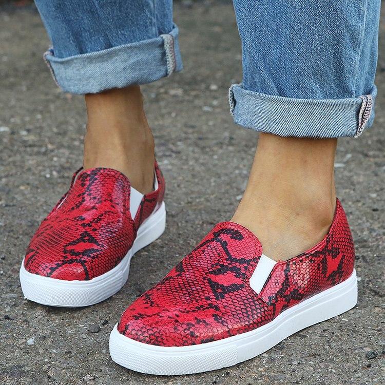 Women Casual Snake Printing Women Vulcanized Flats Sneakers Shoes