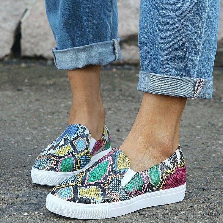 Women Casual Snake Printing Women Vulcanized Flats Sneakers Shoes