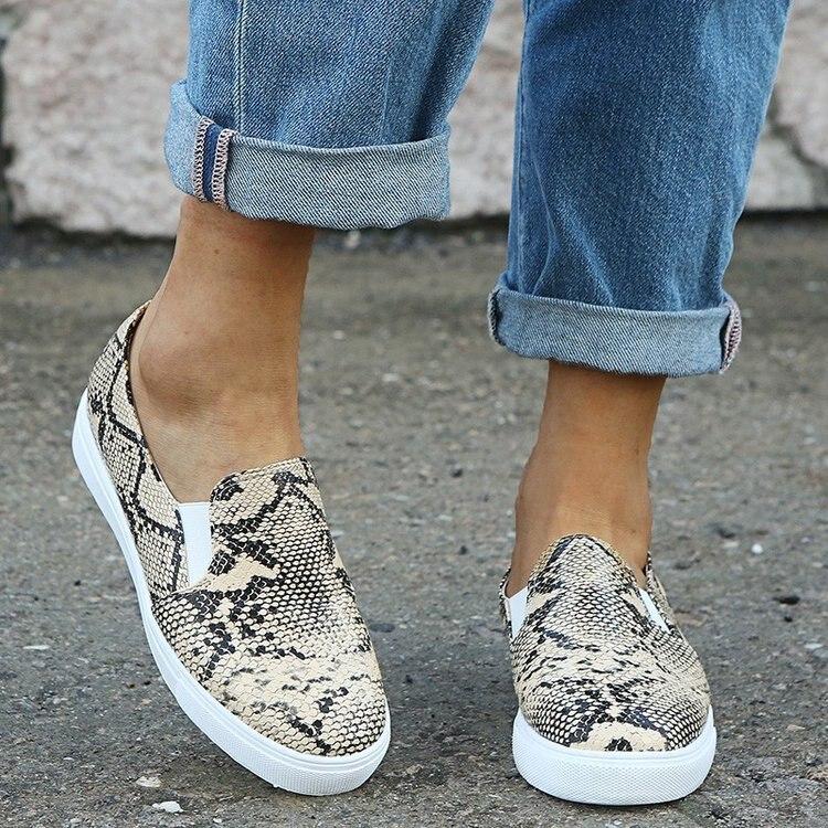 Women Casual Snake Printing Women Vulcanized Flats Sneakers Shoes
