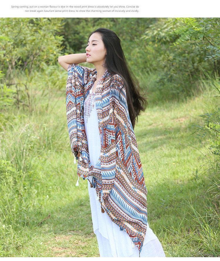 Vintage Bohemia Tassel Beach Sun Protection Shawls Air Conditioning Scarfs