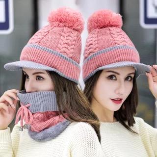 Winter Beanie Hat Scarf and Wind Proof Set 3 Pieces Thick Warm Knit Cap For Women