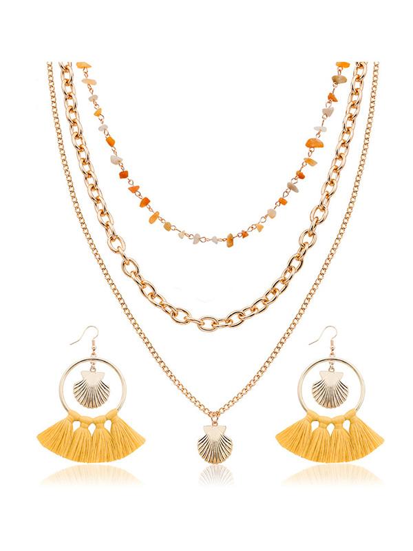 Boho Shell Tassel Earring And Necklace Accessories
