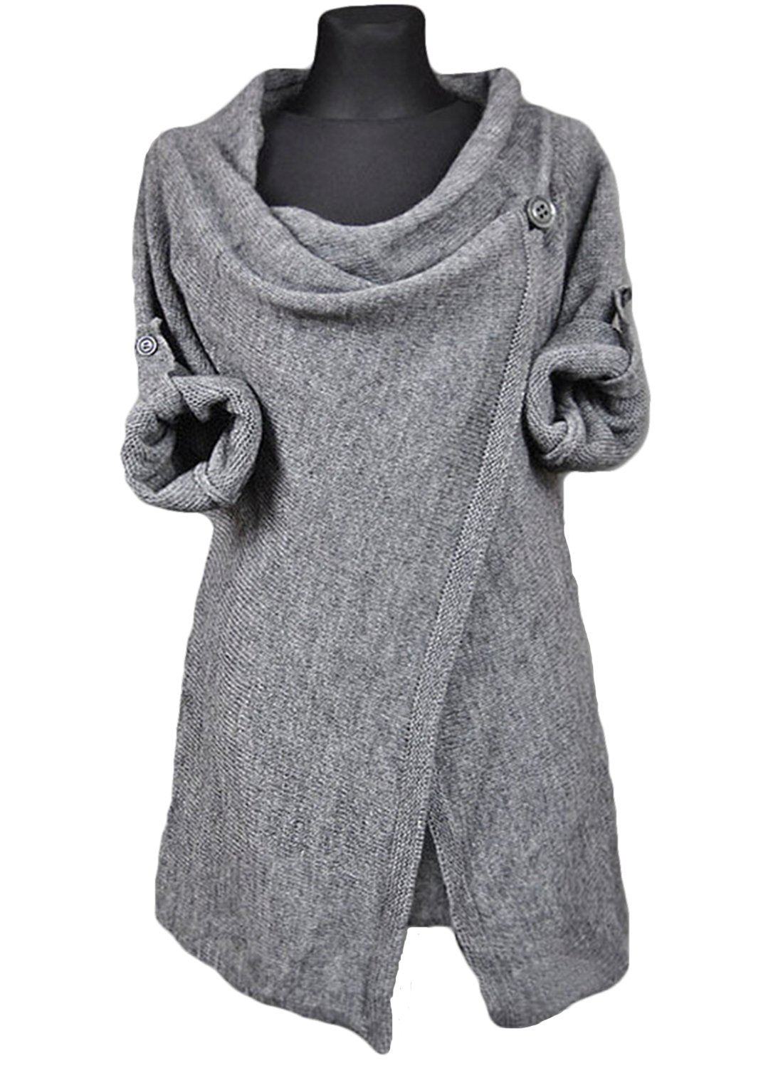 Women s Acrylic Soft Knit Long Sleeve One-Button Wrap Cardigan - emogogo