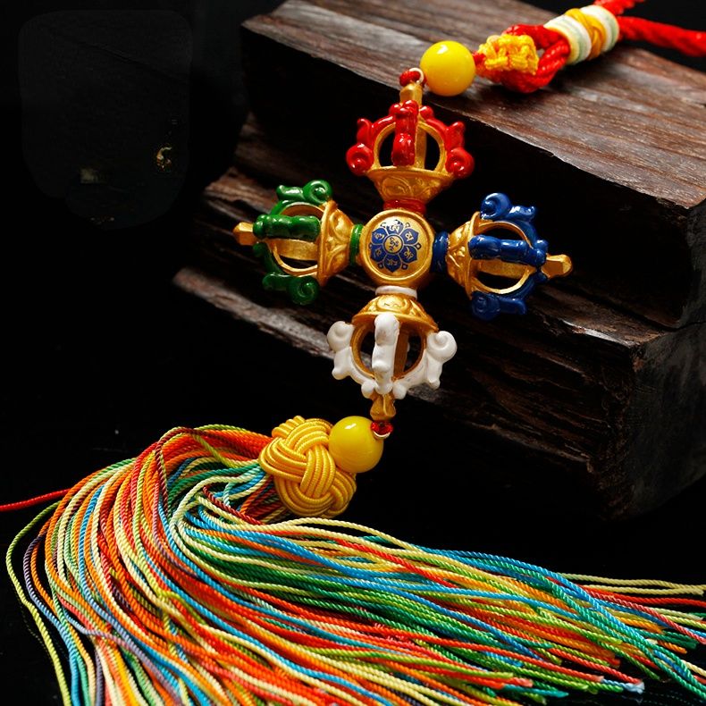 Tibetan Ping'an hung with Tantric Ten Phases Free Spinning Drum, Vajra pestle Car Pendant Room Decor Pendant