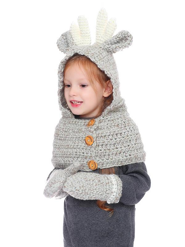 Super Cute Knitted Elk Single Button Hat Glove Accessories