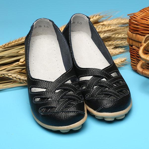 Hollow Out Leather Breathable Casual Slip On Moccasin For Women