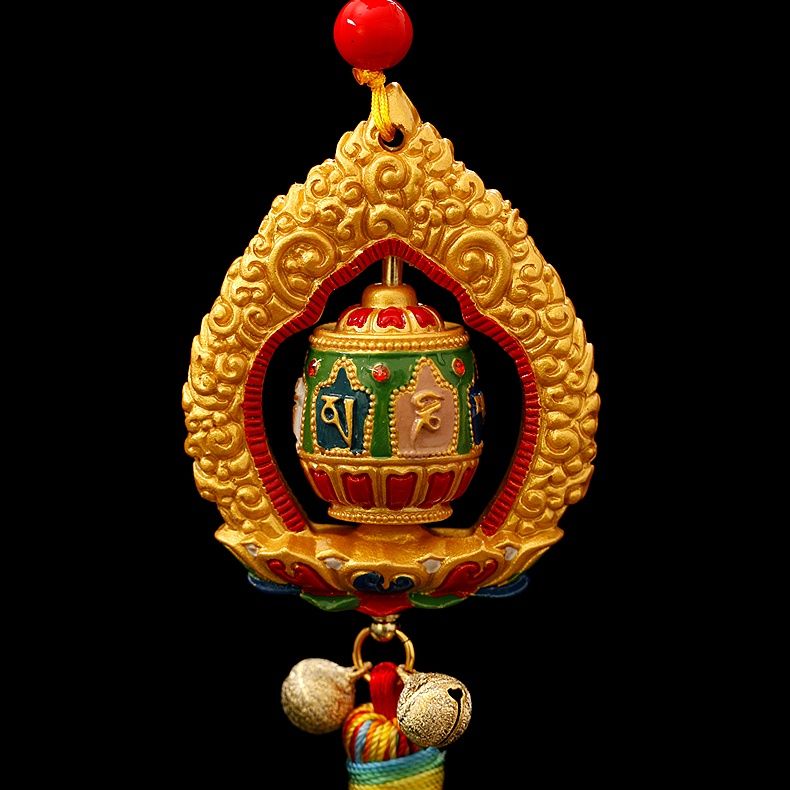 Tibetan Ping'an hung with Tantric Ten Phases Free Spinning Drum, Vajra pestle Car Pendant Room Decor Pendant