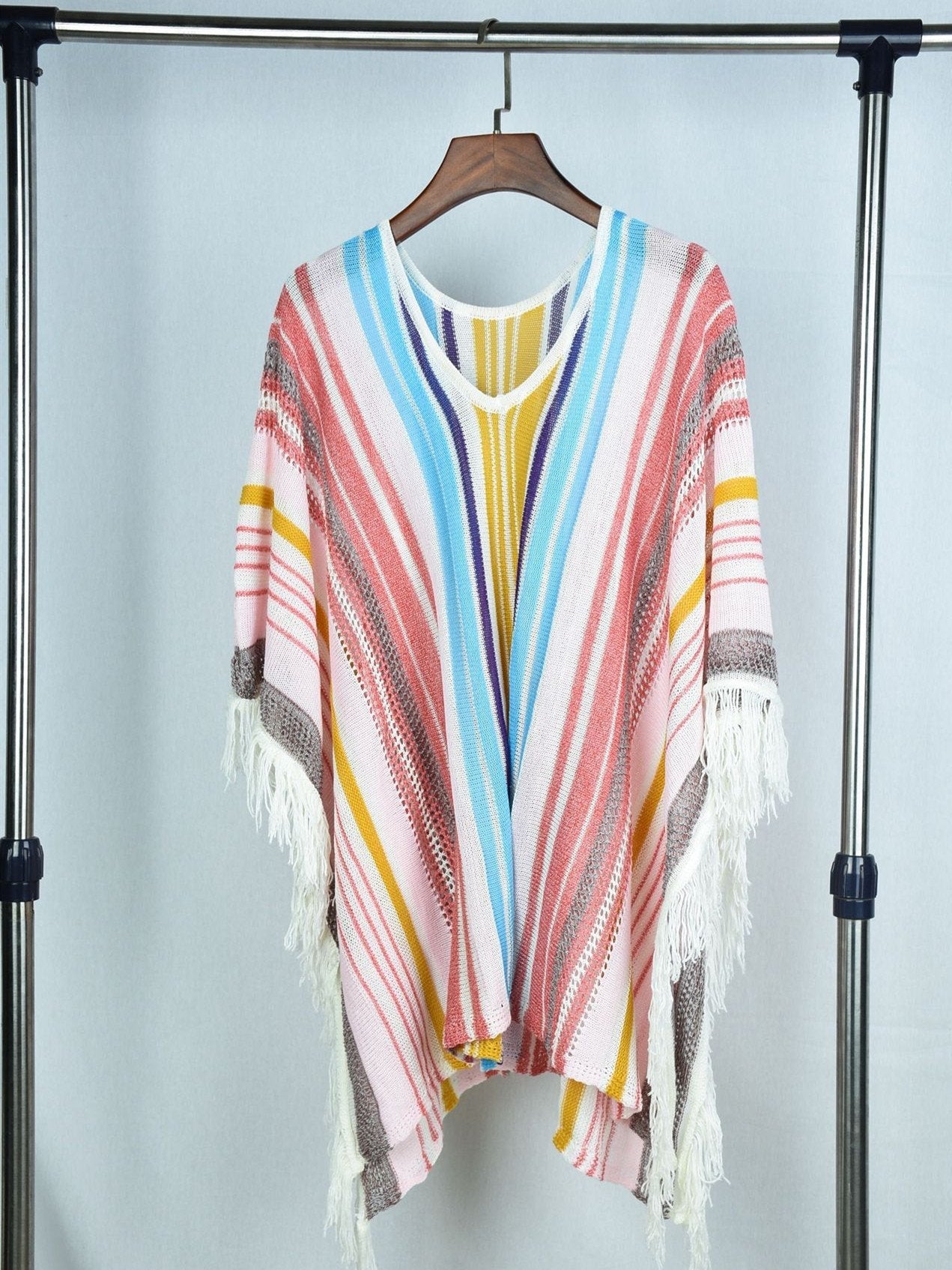 Sunscreen Beach Women's Knitting Multi-color Tassel Beach Holiday Bikini Swimsuit Cover Up
