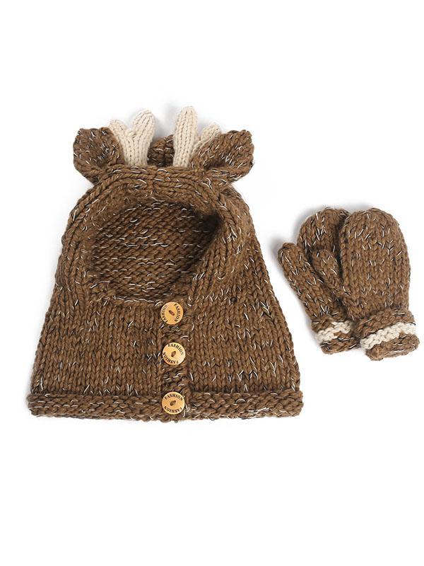 Super Cute Knitted Elk Single Button Hat Glove Accessories