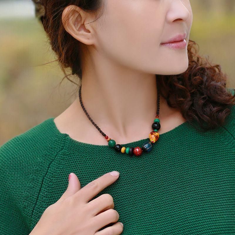 Women's Collar Chain Retro National Style Literature and Art Short Necklace Ceramic Ornaments Simple Accessories - emogogo
