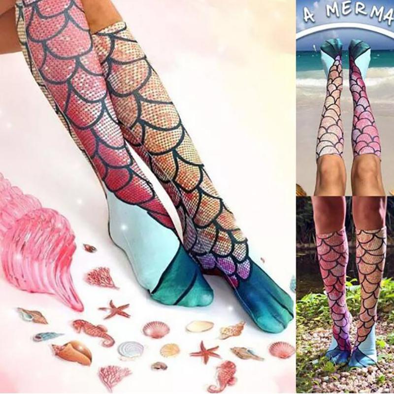 Novelty 3D Print High Knee Beach Mermaid Stockings