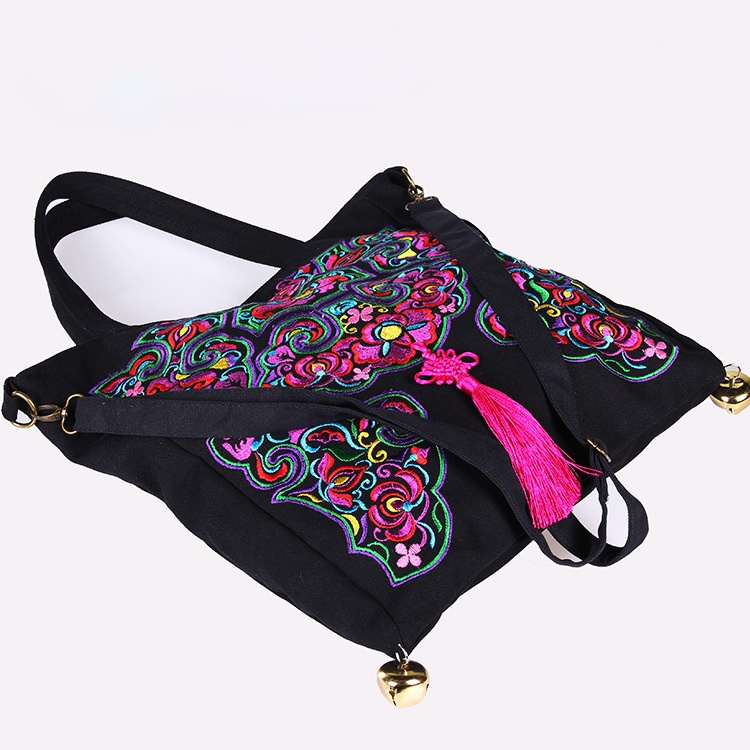 National Embroidery Portable Shoulder Bag Slung Female Bag Canvas Fashion Casual Bag