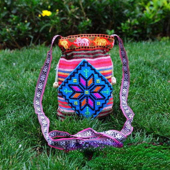 Ethnic Embroidery Bags Hand-woven Cross-stitch Mini Slung Bag Mobile Phone Bag Girl