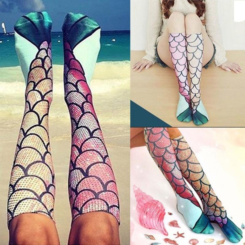 Novelty 3D Print High Knee Beach Mermaid Stockings