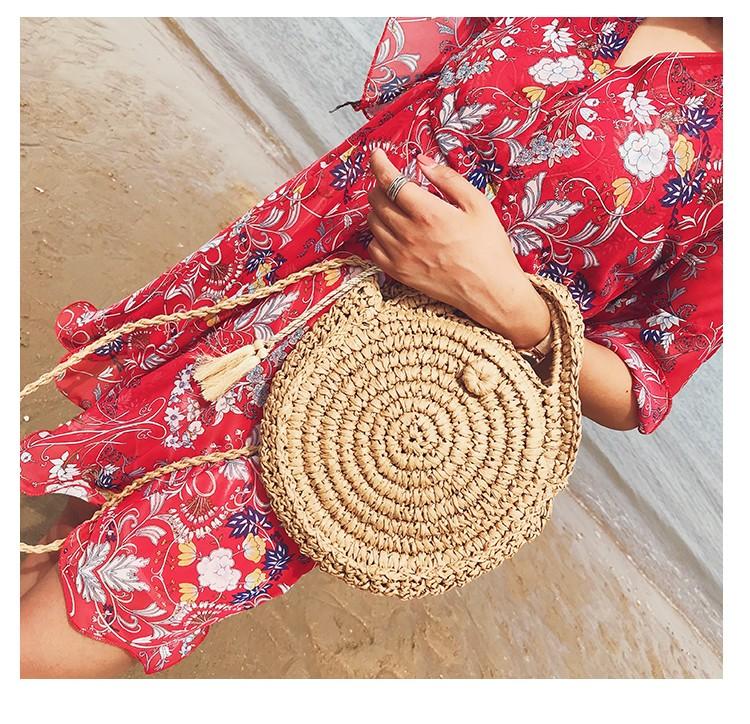 Beach Women s Shoulder Crossbody Round Holiday Weaving Bag