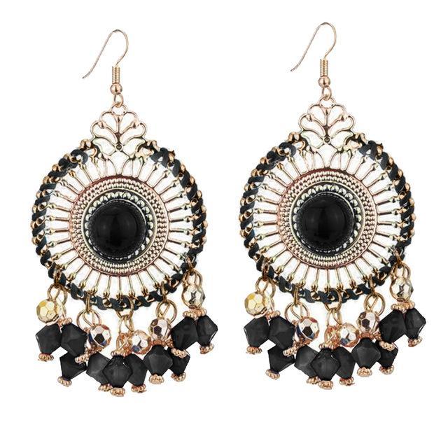 Woman Bohemia Woven Hollow Disc Beads Pendant Earrings