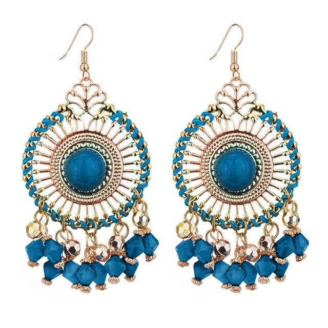 Woman Bohemia Woven Hollow Disc Beads Pendant Earrings