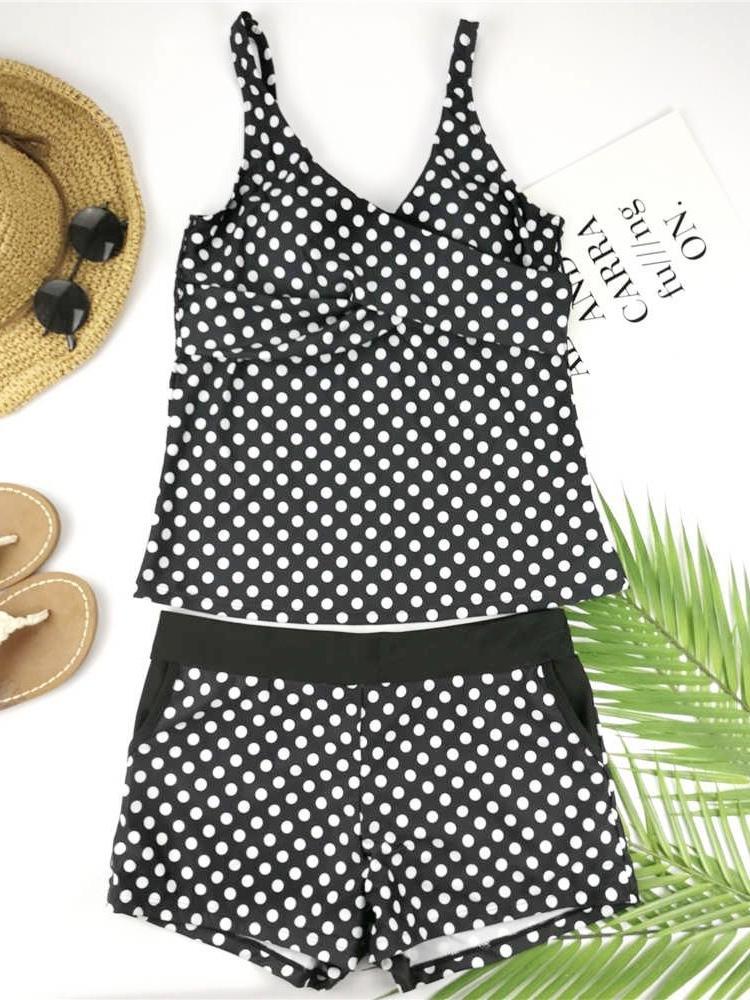 Dots Two Piece Swimsuit Polka Print Swimwear Shorts Tankini Push Up Swimsuit Plus Size Bathing Suit High Waist Beachwear