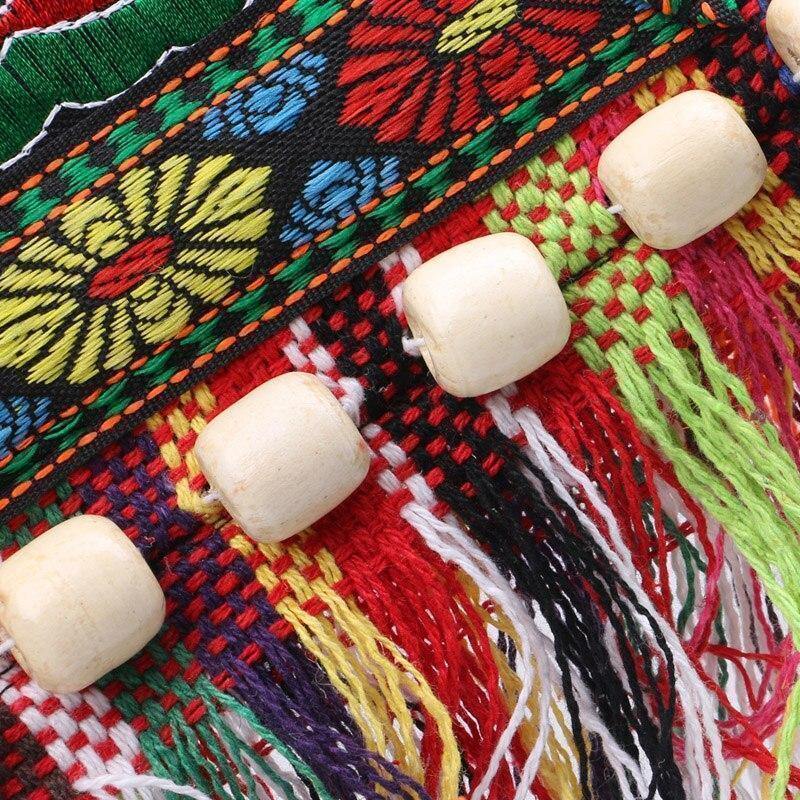 Linen Thai Embroidery Totes Shoulder Tassels National Tibet Floral Soft Bags - hiblings