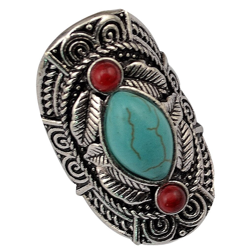Vintage Bohemia Tibetan Ethnic Siver Engraving Leaf Adjustable Ring Jewelry