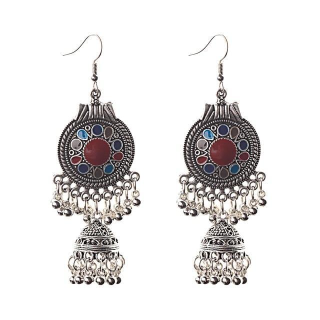 Traditional Indian Ethnic Silver Color Drop Women Gypsy Tassel hemisphere Earrings