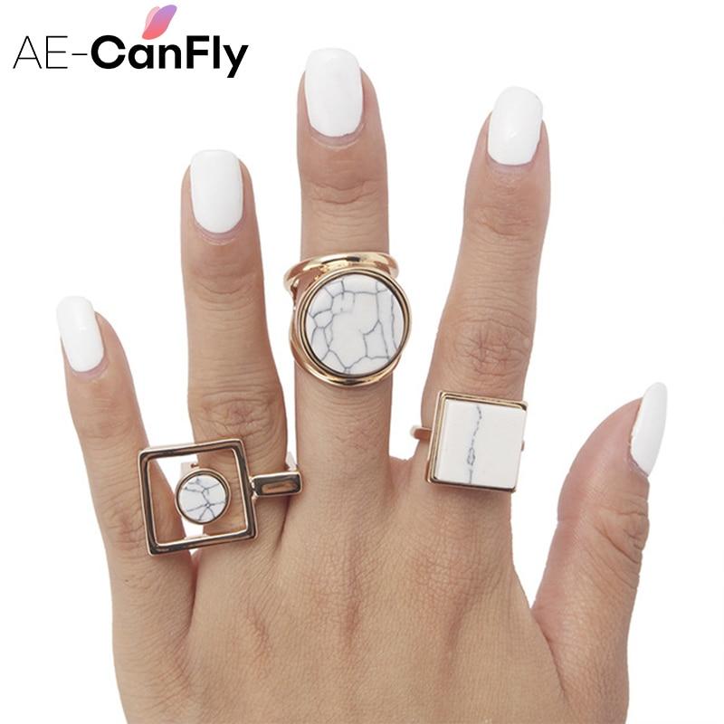 Boho Geometric Round Square Big Finger Ring