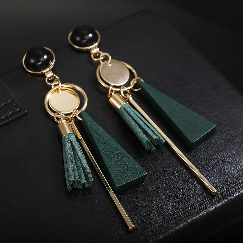 Personality triangle geometric wood Retro tassel earrings