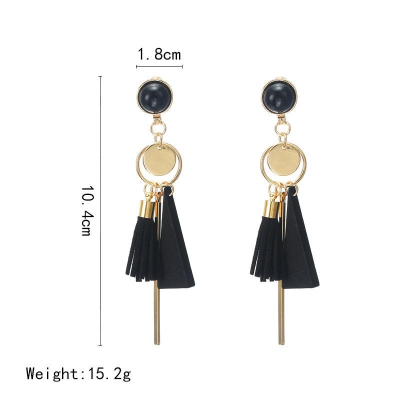 Personality triangle geometric wood Retro tassel earrings