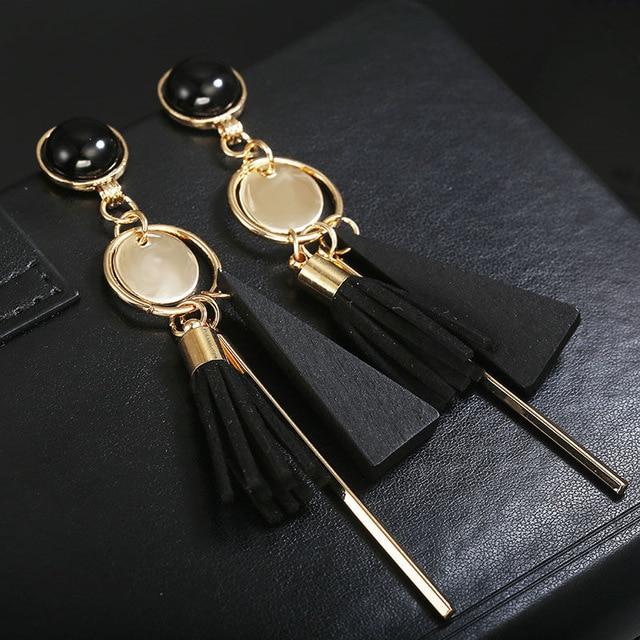 Personality triangle geometric wood Retro tassel earrings