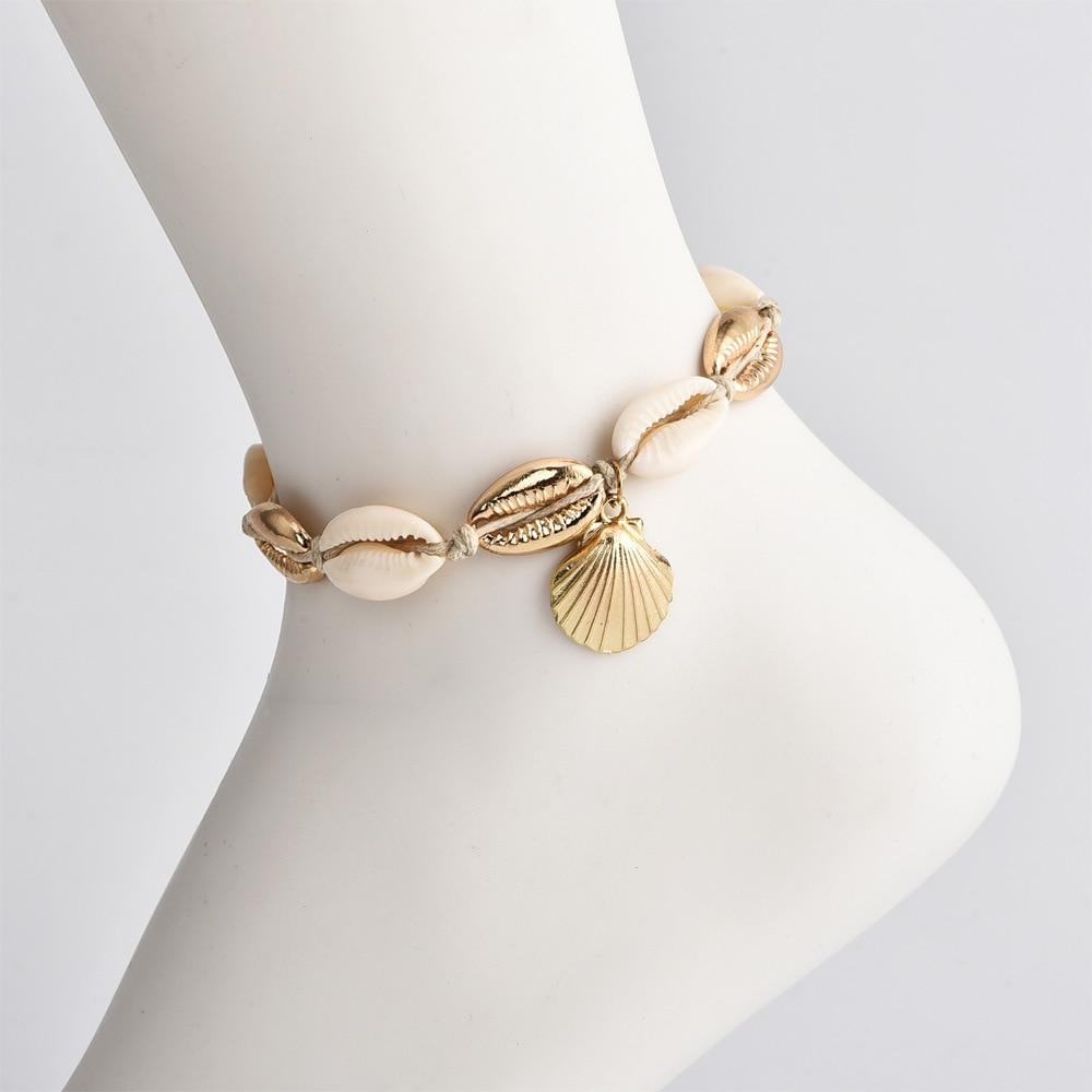 Vintage Antique Gold Color Shell Sequins Geometric Bohemian Anklet Foot Jewelry