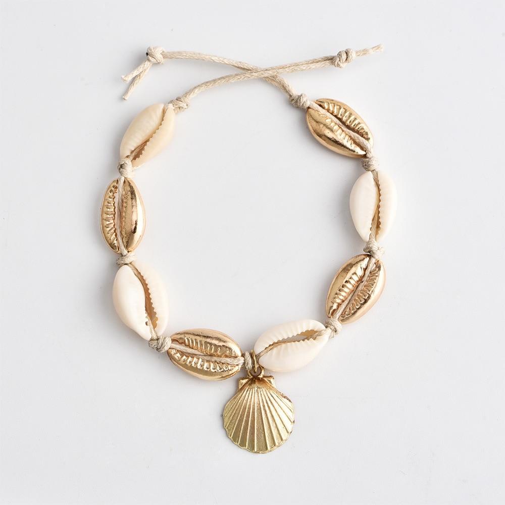 Vintage Antique Gold Color Shell Sequins Geometric Bohemian Anklet Foot Jewelry
