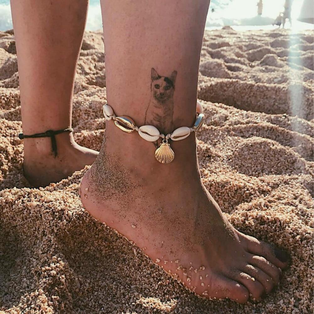 Vintage Antique Gold Color Shell Sequins Geometric Bohemian Anklet Foot Jewelry
