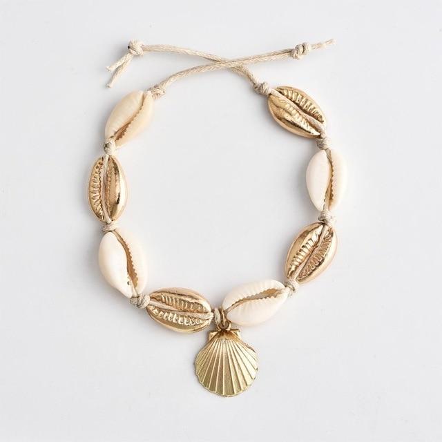 Vintage Antique Gold Color Shell Sequins Geometric Bohemian Anklet Foot Jewelry