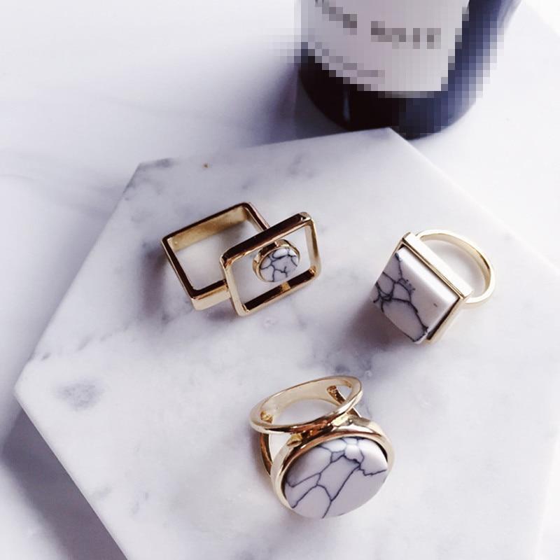 Boho Geometric Round Square Big Finger Ring