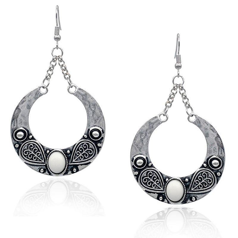 Ethnic Vintage Carved Large Circle Antique Drop Dangle Earrings - hiblings
