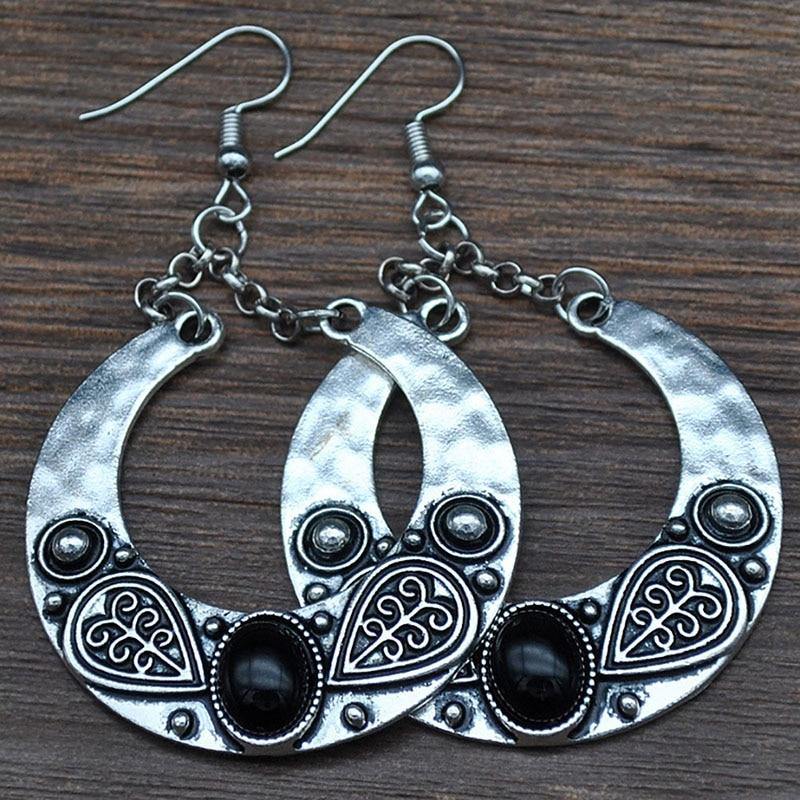 Ethnic Vintage Carved Large Circle Antique Drop Dangle Earrings - hiblings