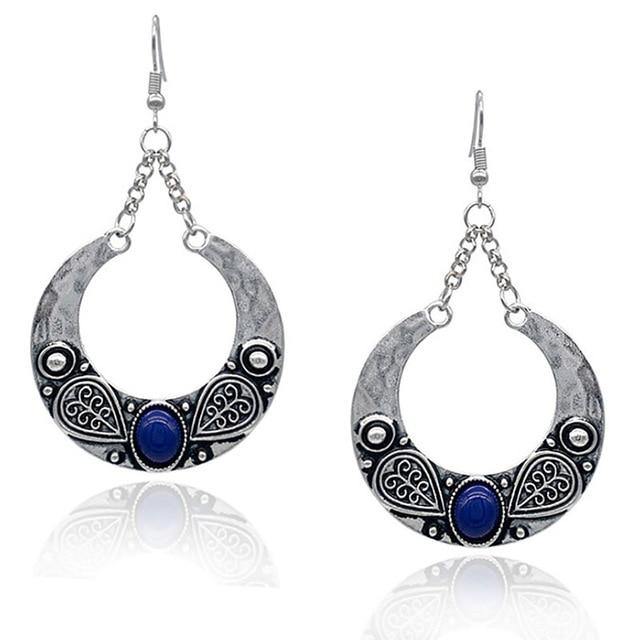 Ethnic Vintage Carved Large Circle Antique Drop Dangle Earrings - hiblings
