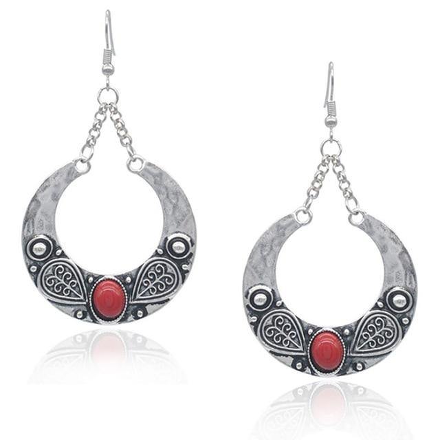 Ethnic Vintage Carved Large Circle Antique Drop Dangle Earrings - hiblings