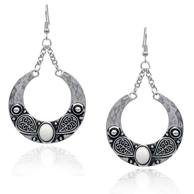Ethnic Vintage Carved Large Circle Antique Drop Dangle Earrings - hiblings