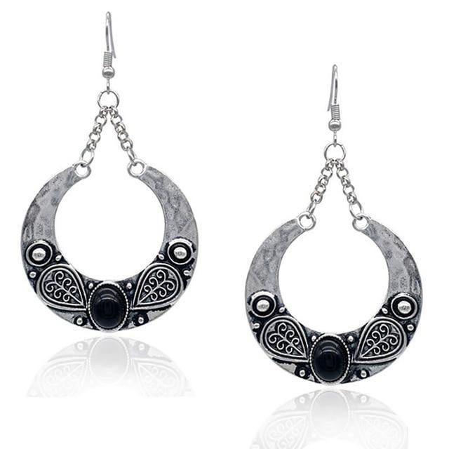 Ethnic Vintage Carved Large Circle Antique Drop Dangle Earrings - hiblings