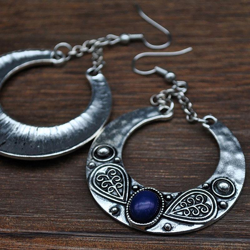 Ethnic Vintage Carved Large Circle Antique Drop Dangle Earrings - hiblings