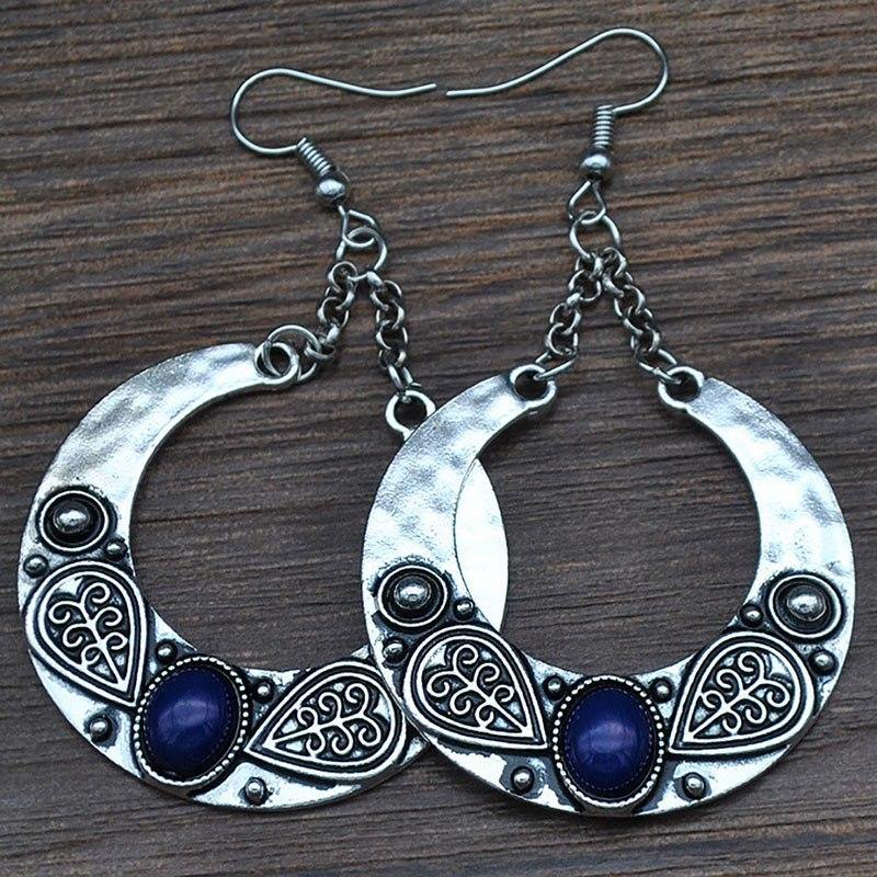 Ethnic Vintage Carved Large Circle Antique Drop Dangle Earrings - hiblings