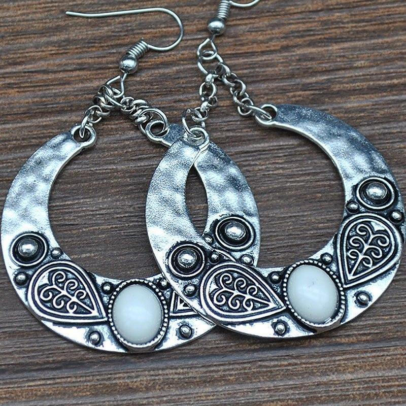 Ethnic Vintage Carved Large Circle Antique Drop Dangle Earrings - hiblings