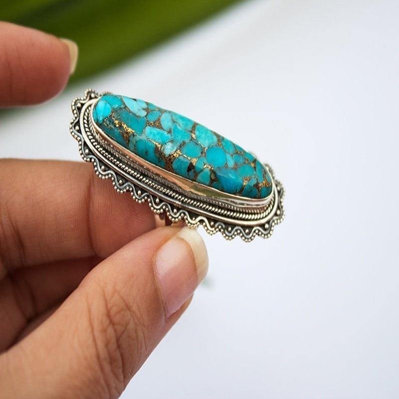 Vintage Look Tibet Alloy Antique Plated Personality Green Ring - hiblings