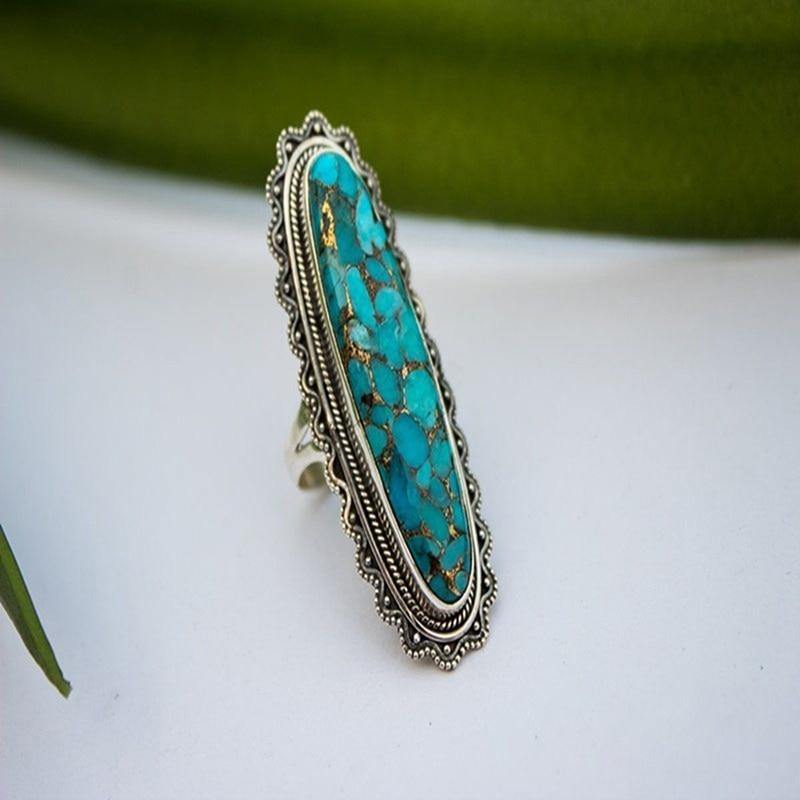 Vintage Look Tibet Alloy Antique Plated Personality Green Ring - hiblings