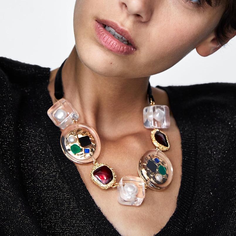 Transparent Metal Strand For Women Bohemian Multicolored Pendant Necklaces