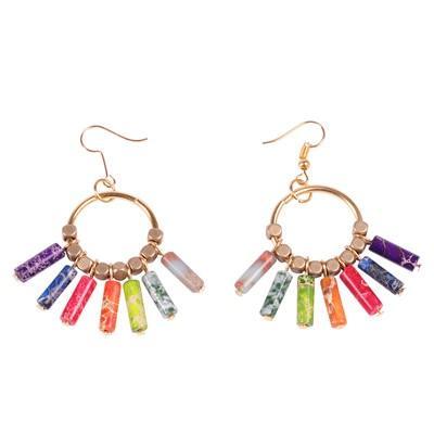 Creative 7 Chakra Colorful Natural Stones Gold Beads Dangle Earrings